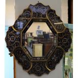 Pretty 20th Century lozenge shaped Isnik design gilded and floral decorated mirror. (B.P. 24% incl.
