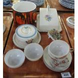 Tray of assorted china to include; Poole pottery lava planter or vase,