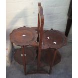 Early 20th Century walnut four section folding cake stand. (B.P. 24% incl.