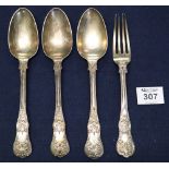 Three matching silver Kings pattern tablespoons, London hallmarks,