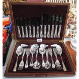 Cased canteen of stainless steel and silver plated cutlery in mahogany finish box. (B.P. 24% incl.
