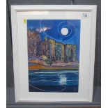 Dorian Spencer-Davies (Welsh contemporary), 'Carew moon', signed and inscribed verso, watercolours.