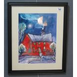 Dorian Spencer-Davies (Welsh contemporary), 'Red farmhouse, St Fagan's (Winter)',