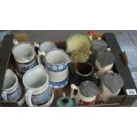 Box of assorted china to include; 19th Century and other dresser jugs, 19th Century water jugs etc.