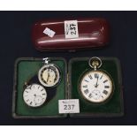 Large silver plated keyless top wind railway man's type pocket watch with eight day movement,