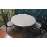 Modern painted shabby chic circular table on metal support and frame,