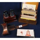Tray of vintage stereoscopic slides in walnut box,