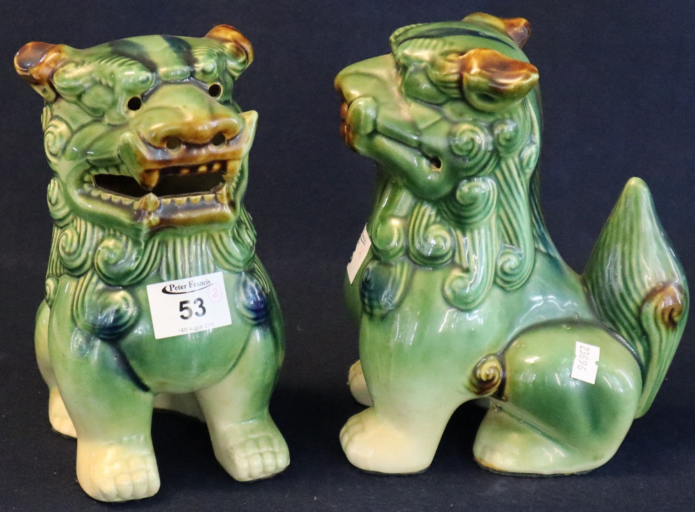 Pair of modern Chinese ceramic dogs of fo or temple lions,