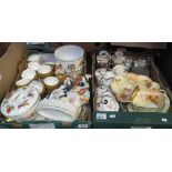 Two boxes of assorted china to include; 19th Century Staffordshire flat back figural group,