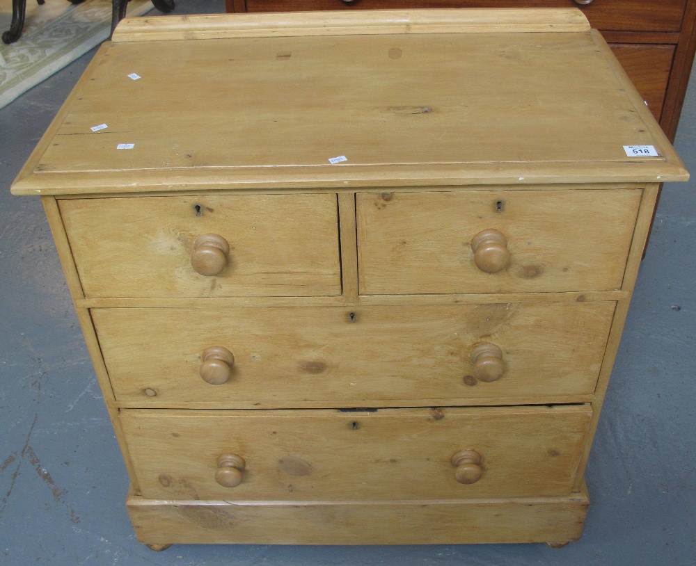 Late Victorian pine straight front chest of two short and two long drawers of small proportions. (B.