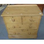 Late Victorian pine straight front chest of two short and two long drawers of small proportions. (B.
