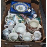 Box of assorted mainly china to include; dresser jugs, part teaware items, opaline glass vase etc.