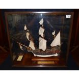 Well made wooden model of Sir Francis Drake's flagship 'The Golden Hind' in hardwood glass display