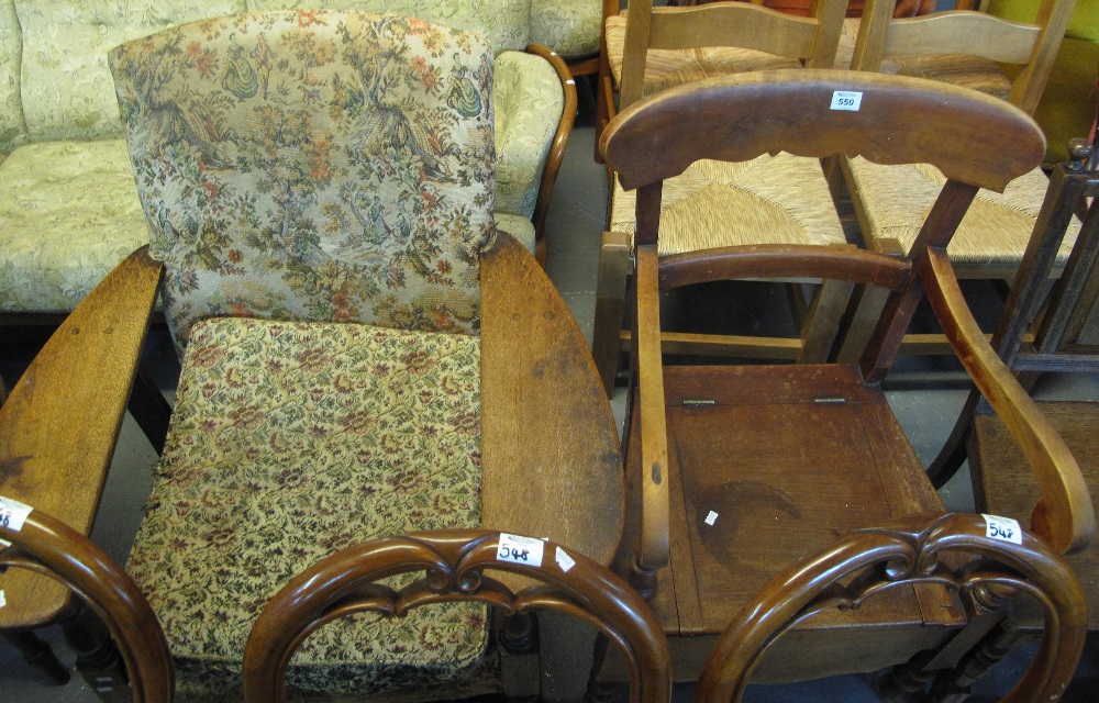 19th Century farmhouse bar back open arm commode chair,