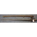 Victorian military sword having yellow metal hilt with sharkskin grip,