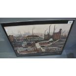 After L.S Lowry, industrial landscape, coloured print, signed in the plate.