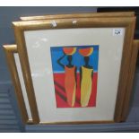 Three furnishing prints with African subjects including; figures and elephants. Framed and glazed.