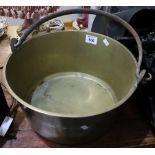 Heavy brass preserving pan with iron handle. (B.P. 24% incl.