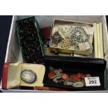 Box of oddments including; costume jewellery, small mirror, pince nez spectacles etc. (B.P.