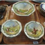 Five Royal Doulton hunting scene breakfast bowls, together with a matching fruit bowl. (6) (B.P.