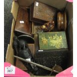 Box of assorted items to include; souvenir letter opener in the form of a sword,