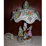 German porcelain figure mounted merry go round table lamp. Printed marks. (B.P. 24% incl.