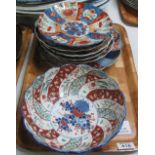 Tray of Japanese porcelain Imari design items to include; shell shaped bowl and shell shaped plates.