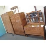 Early 20th Century limed oak bedroom suite comprising; large two door wardrobe,