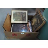 Box of assorted small furnishing pictures and odd vinyl LPs. (B.P. 24% incl.