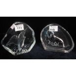 Two glass intaglio desk or paperweights to include;