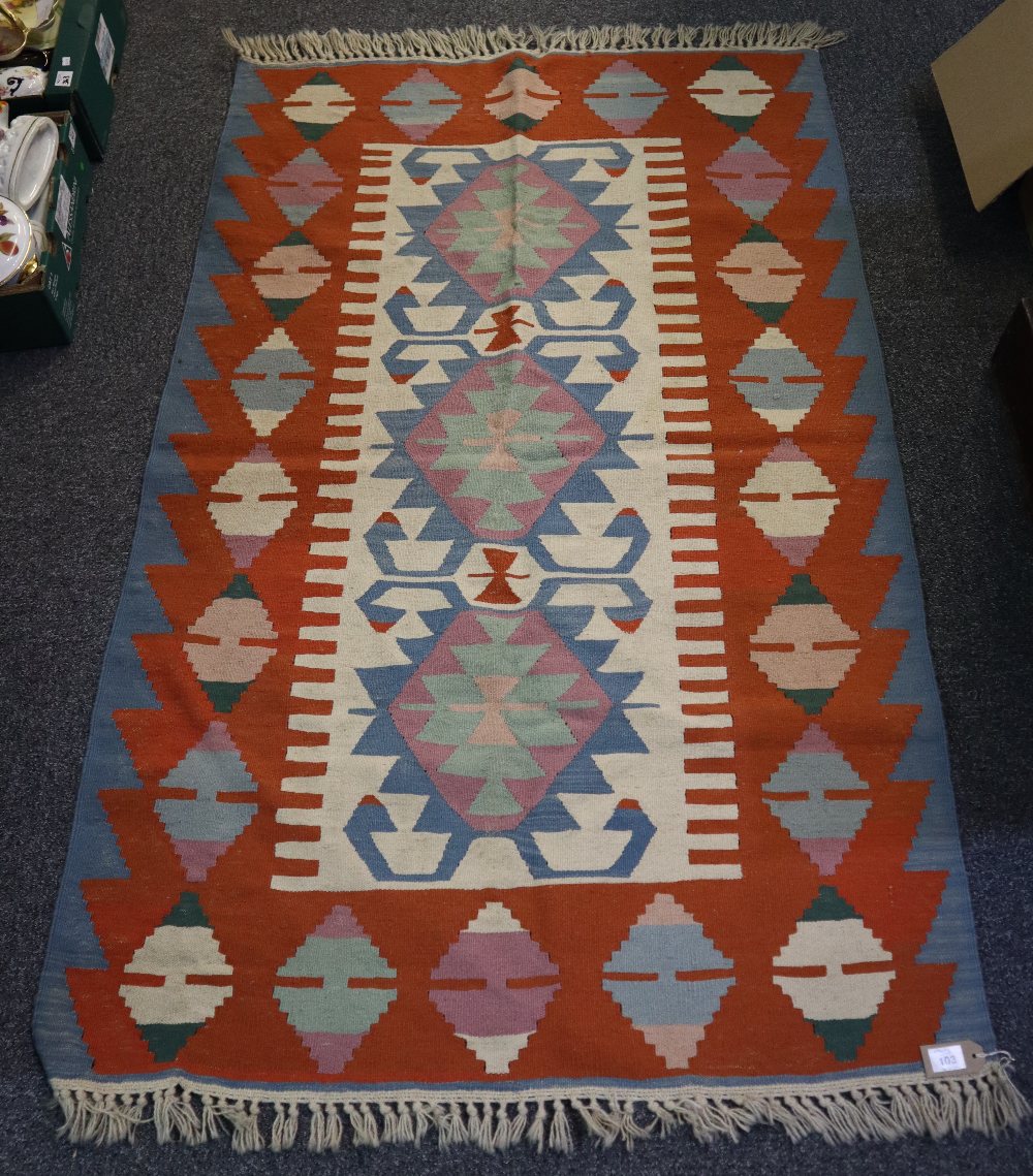Flat weave geometrically decorated multi-colour kelim. (B.P. 24% incl.