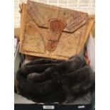 Collection of vintage accessories to include; a snakeskin handbag with leather interior,