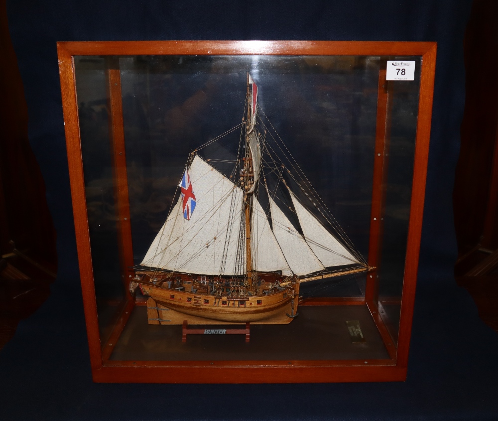 Well made wooden model of a British 18th Century naval cutter, HMS Hunter, modeled by W.