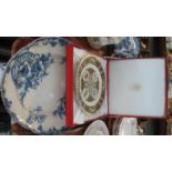 Blue and white transfer printed floral oval meat dish,