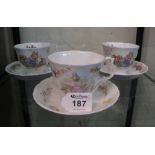 Three Royal Albert bone china 'The World of Beatrix Potter' cabinet cups and saucers. (B.P.