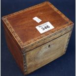 19th century mahogany tea caddy of rectangular form with geometric banding. (B.P. 24% incl.
