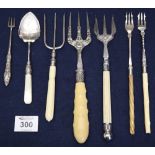 Collection of assorted plated forks to include; bread forks, pickle forks etc and a jam spoon.