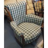Early 20th Century gingham upholstered armchair on walnut frame. (B.P. 24% incl.