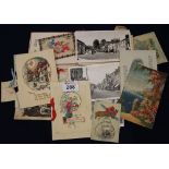 Assorted postcards and greeting cards, ephemera etc to include; embroidered World War One cards,
