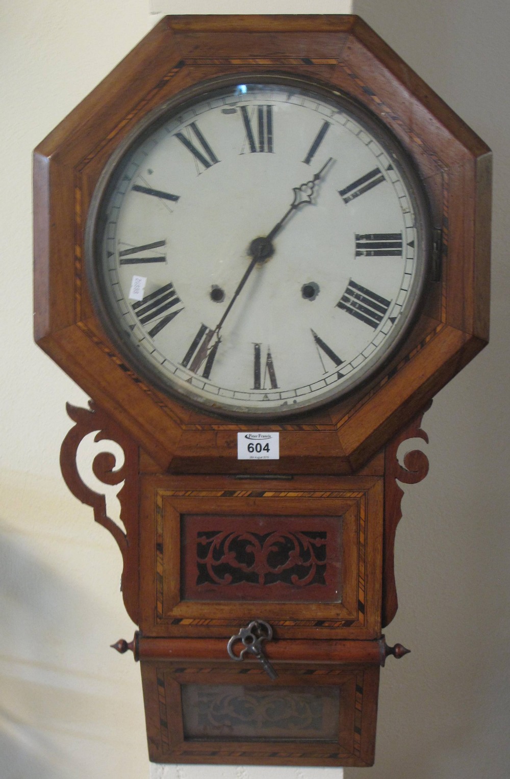 Victorian Tunbridge banded drop dial two train wall clock. (B.P. 24% incl.