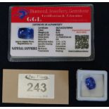 A loose natural sapphire stone, together with GGL certificate stating heat treatment, 8.