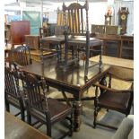 Early 20th Century oak dining room suite, comprising; Jacobean style sideboard,