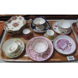 Tray of assorted china to include; lustre and other cabinet cups and saucers,