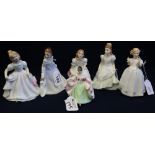A group of small Royal Doulton bone china figurines to include; 'Andrea' HN3058, 'Lynsey' HN3043,