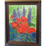 Maureen Pattern (Welsh contemporary), 'Summer Garden', painting on silk, signed.