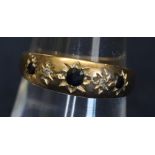 A 9ct gold sapphire and white stone ring, 2.2g approx. (B.P. 24% incl.