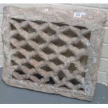 Architectural carved stone panel with pierced latticework. 60 x 60cm approx. (B.P. 24% incl.