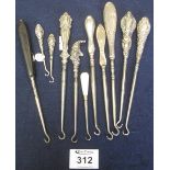 Collection of assorted button hooks, some with silver handles. (10) (B.P. 24% incl.