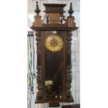 Early 20th Century walnut two train Vienna type wall clock with pendulum and key. (B.P. 24% incl.