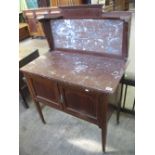 Edwardian mahogany inlaid marble top washstand. (B.P. 24% incl.